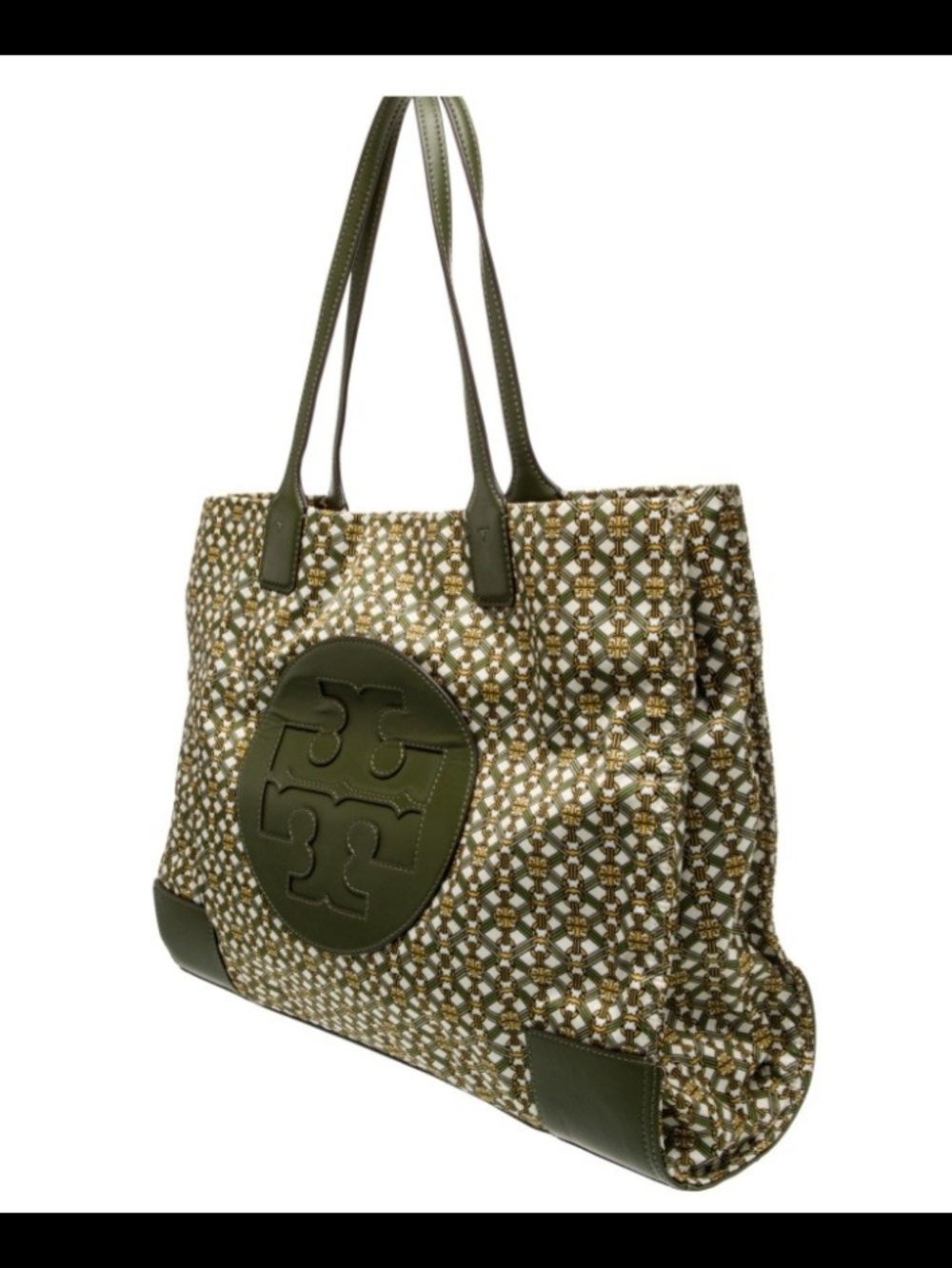 Tory Burch Olive Patterned Logo Tote